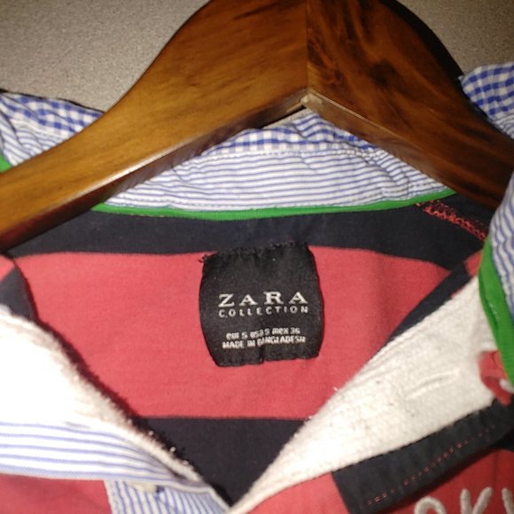 Zara Men's Striped Polo w/ Layered Collar and Patches. Very Cute. Small (S) - Picture 5 of 5
